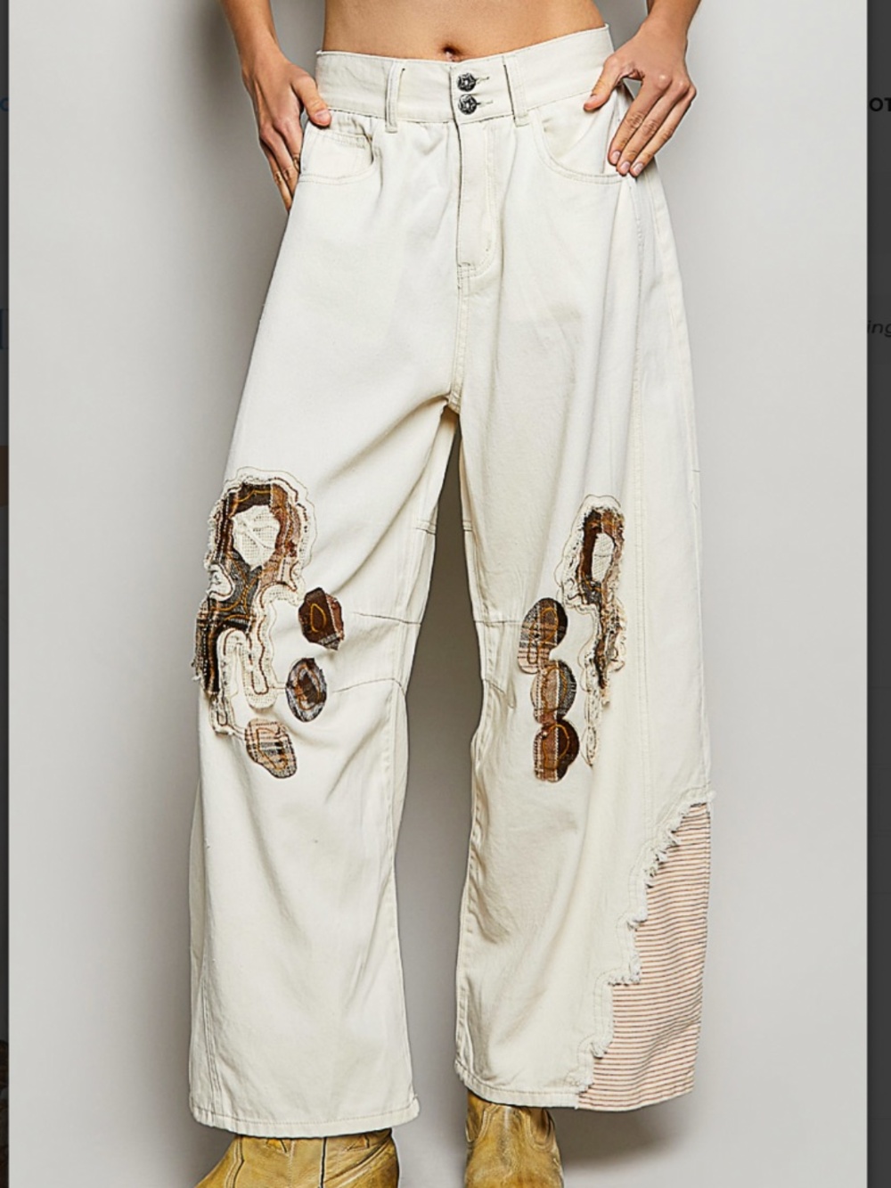 🎉 POL “ JANICE ” POL DENIM TWILL PANTS WITH CROCHET PATCHWORK DETAIL 77